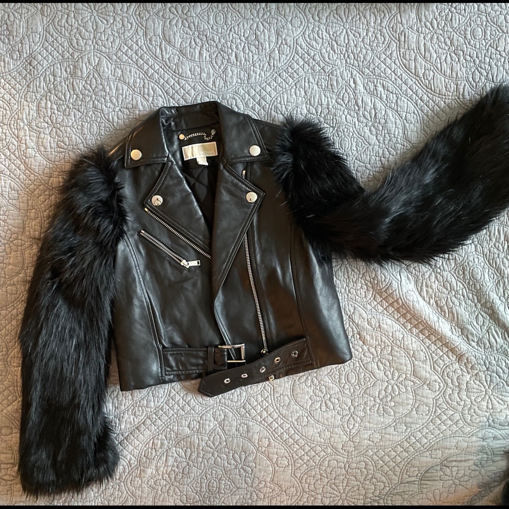Michael Kors moto jacket lamb leather faux fur